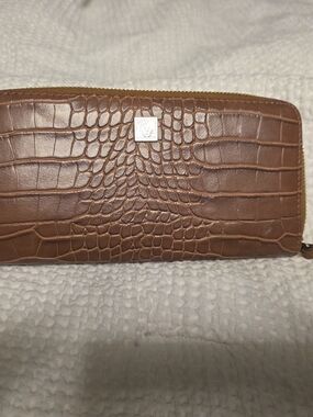 Anne Klein Brown Croc-Embossed Zip Wallet
